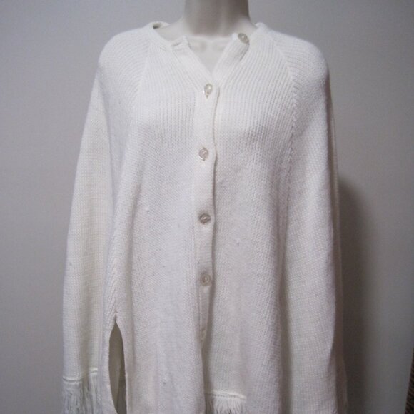 Sweaters - Vintage Unbranded Women's Size Large Cream Knit Arm Holes Button Sweater Poncho
